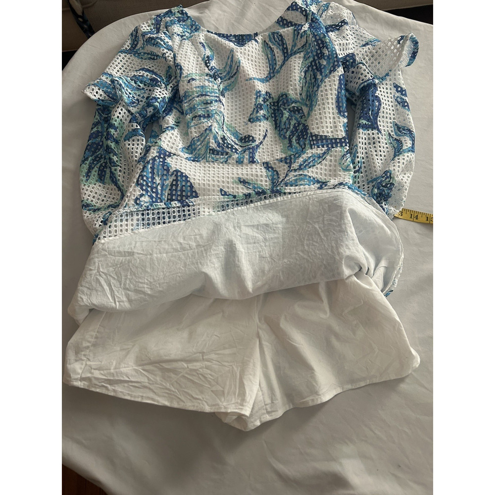 Lilly Pulitzer Floral Laurie Romper Womens Size 6 Blue White Beach Vacation - Picture 6 of 10